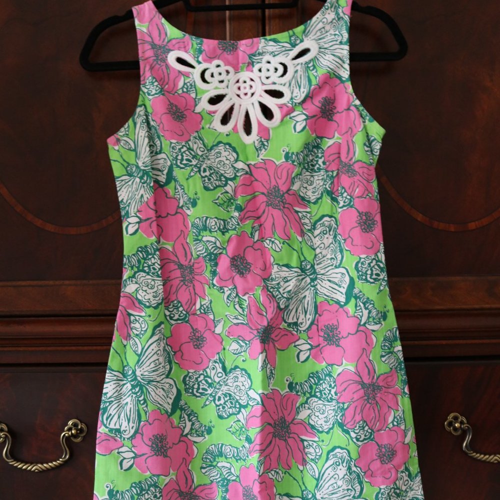 Lilly Pulitzer Green Pink Flowers Shift Dress